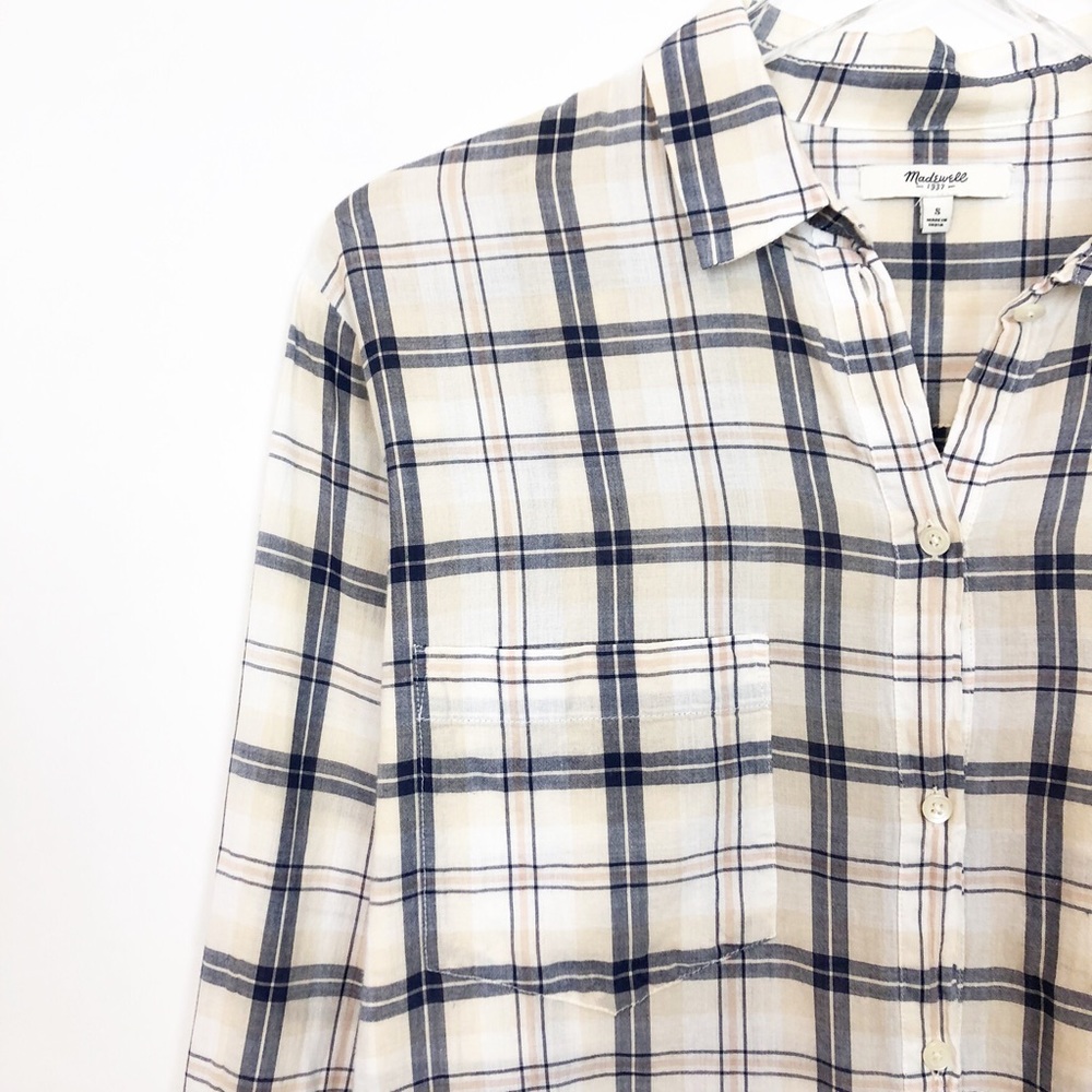 Madewell Cream Boyfriend Plaid Button Down Small - Picture 4 of 7
